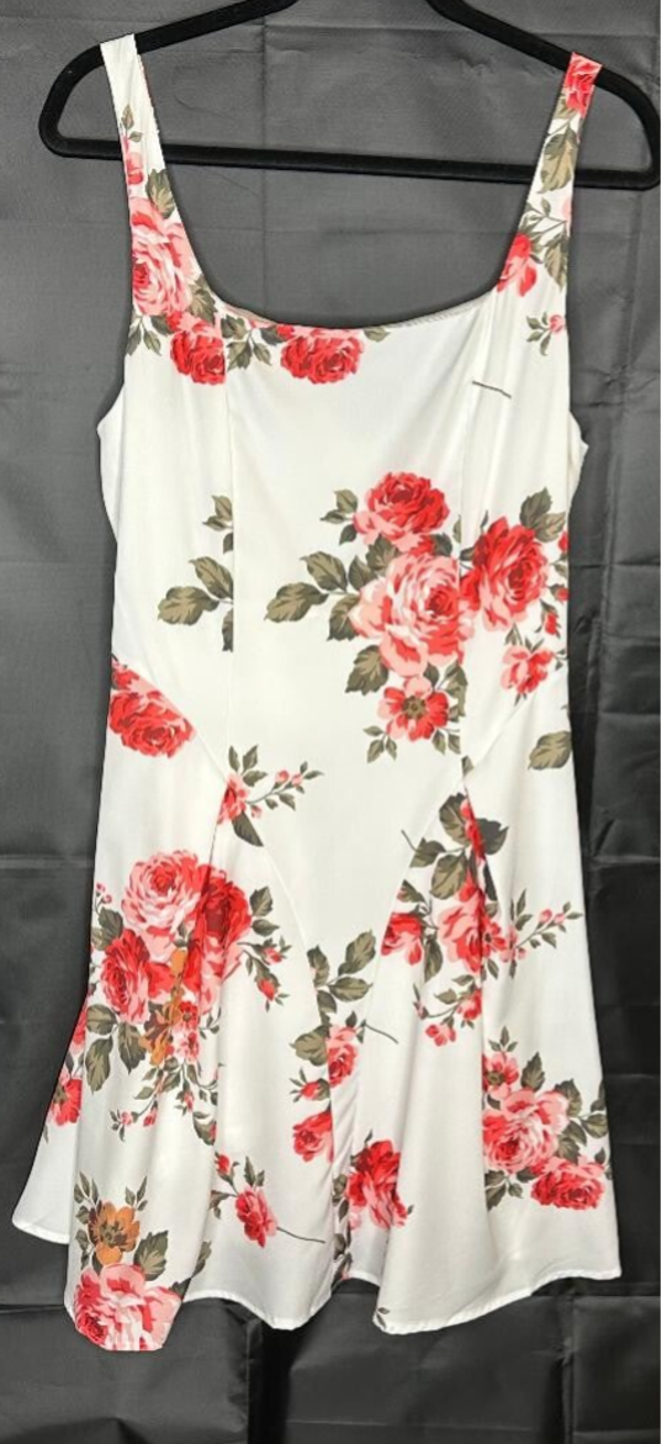 White, red floral sleeveless Dress