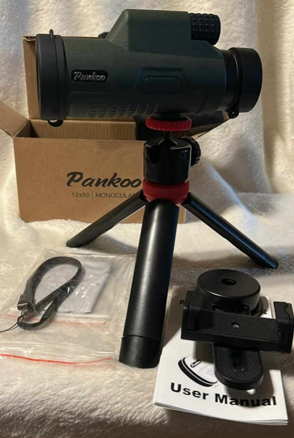 M75.  Pankoo 12x50 monocular telescope with a smartphone adapter, tripod