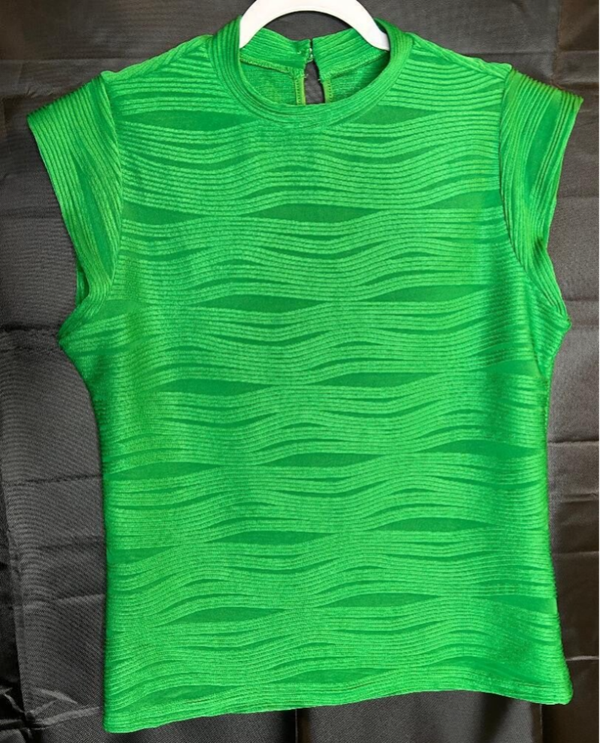 Bright Green Wavy Pattern Mock Neck Sleeveless top