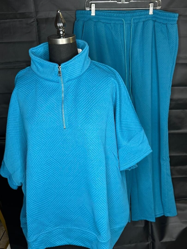Double Take Textured Round Neck Short Sleeve Top & Pants