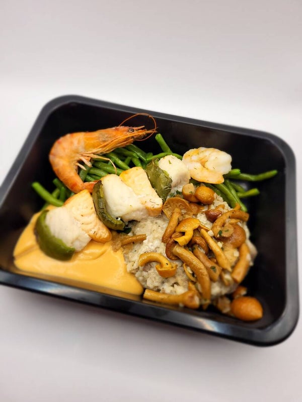 Visbrochette, Risotto boschampignons