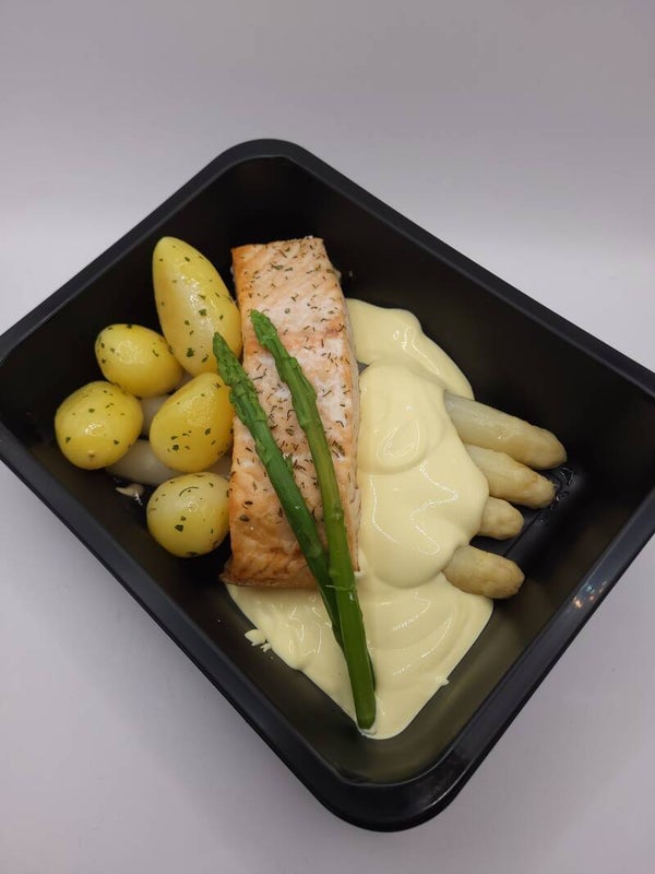 Gebakken zalm met Mechelse asperges