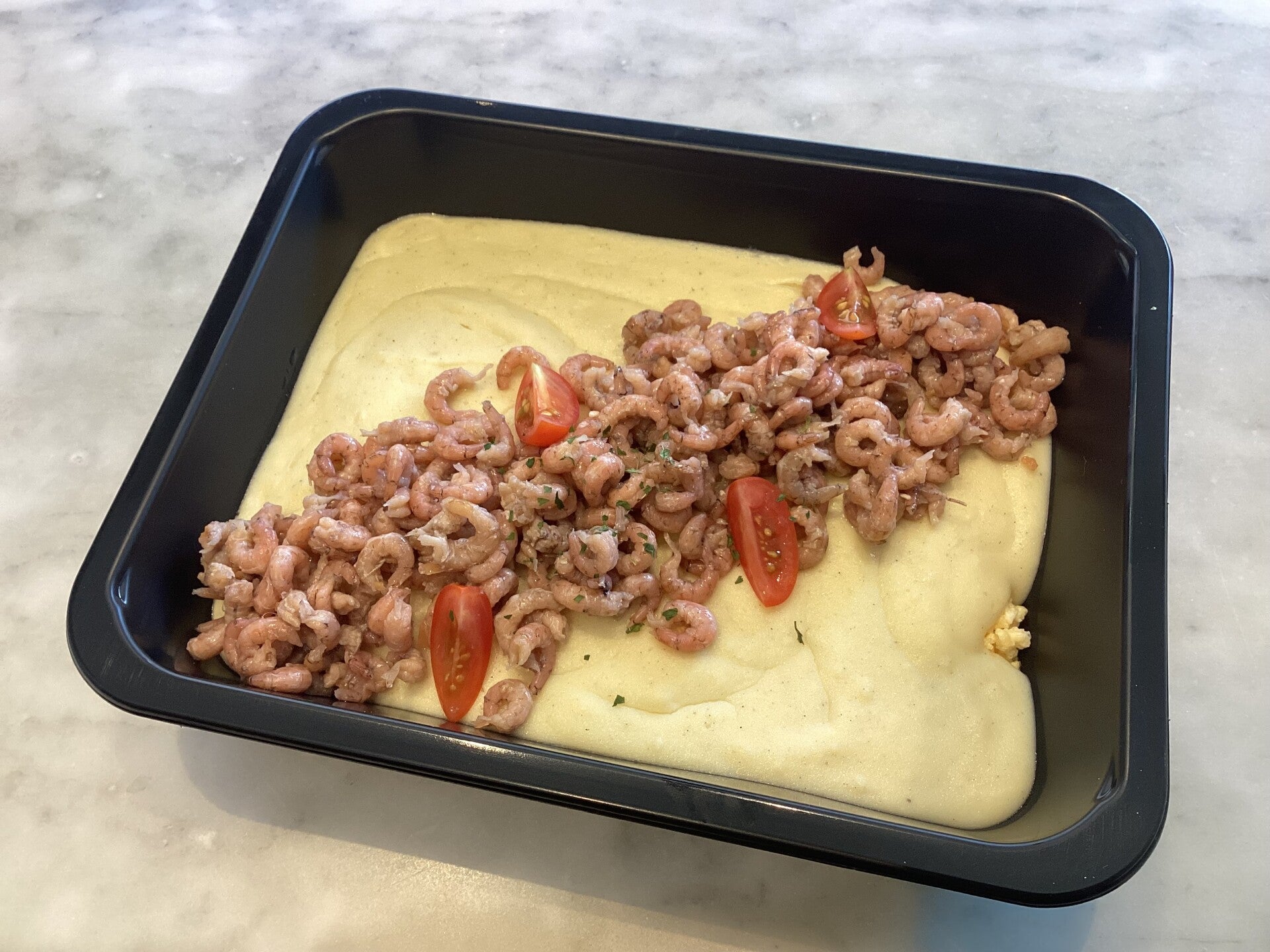 Stovers met roereitje en garnalen