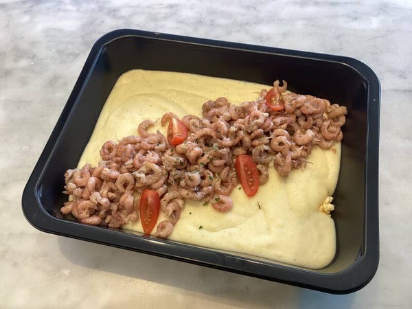 Stovers met roereitje en garnalen