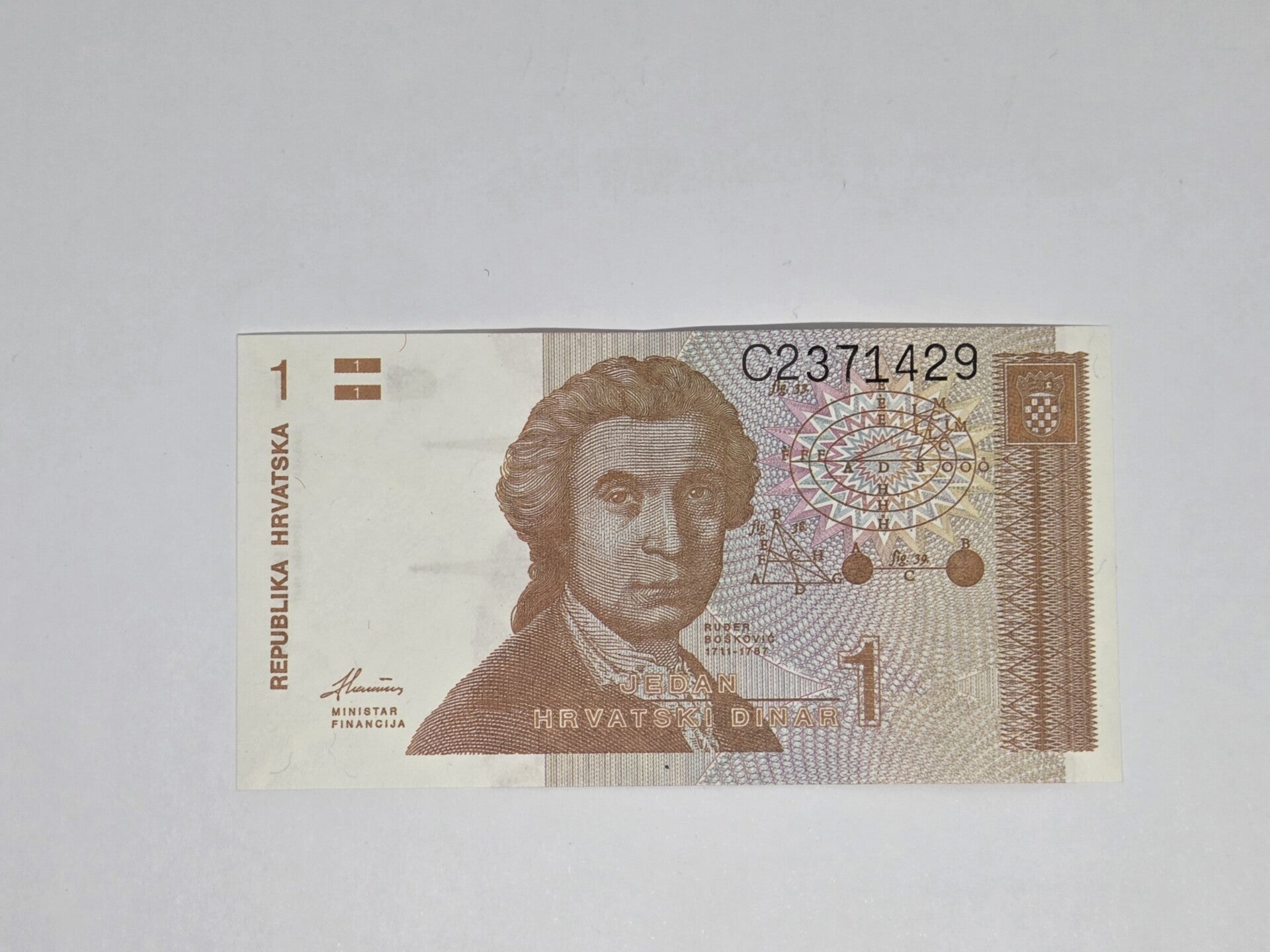 Bankbiljet: 1 Dinar.