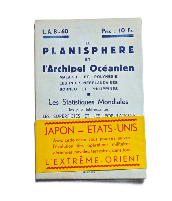 Carte Ancienne 1939 - Le Planisphère Terrestre - Ed. L.A.B. Bruxelles.