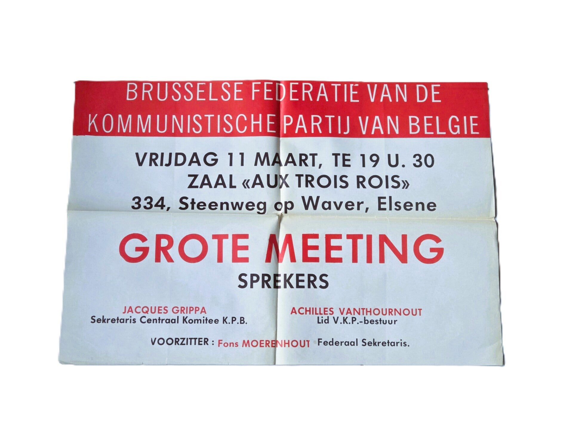 Affiche Brusselse Federatie van de Kommunistische Partij van België.