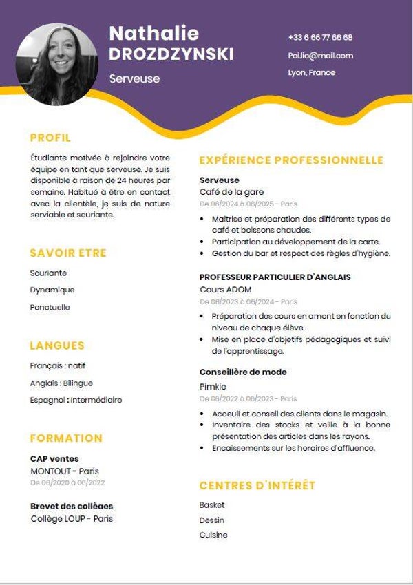 🎯 CV Word Modifiable – Spécial Premier Emploi ou Étudiant(e)