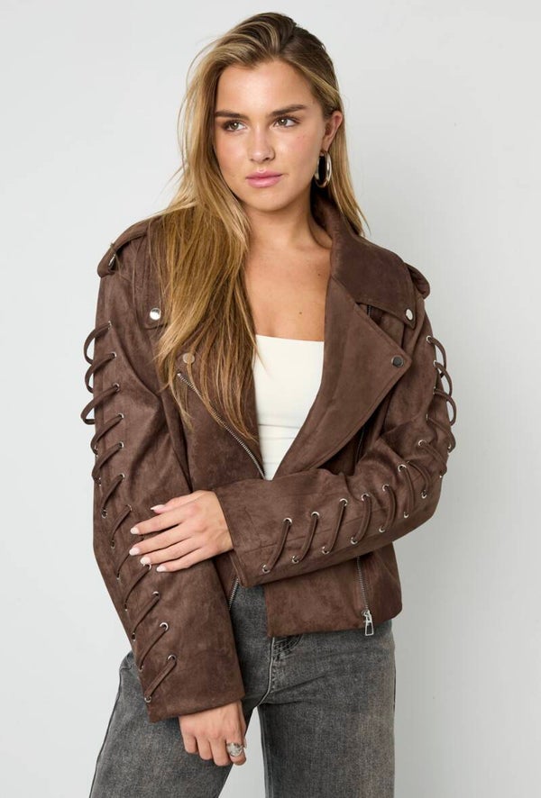 Suede jack met veters