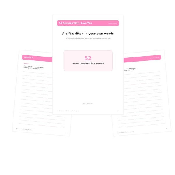 52 Reasons Why I Love You | Printable Fill-In Gift | 52 Pages