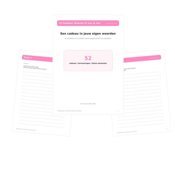 52 Redenen Waarom Ik Van Je Hou | Persoonlijk Printable Cadeau | 52 Invulpagina's