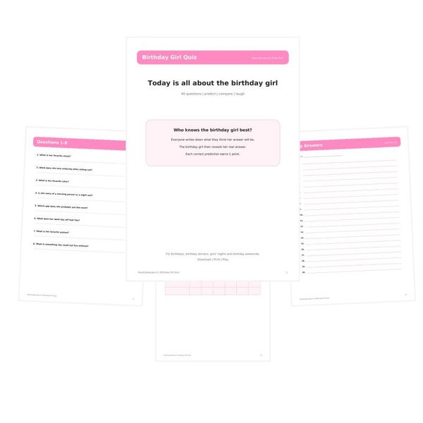 Birthday Girl Quiz | How Well Do You Know Her? | Printable Game
