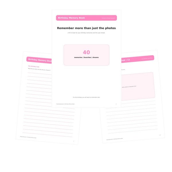 Birthday Memory Book | Printable Birthday Keepsake | 40 Fill-In Pages