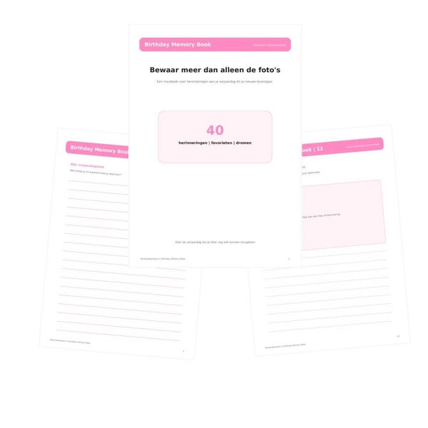 Birthday Memory Book | Printable Verjaardagsboek | 40 Invulpagina's