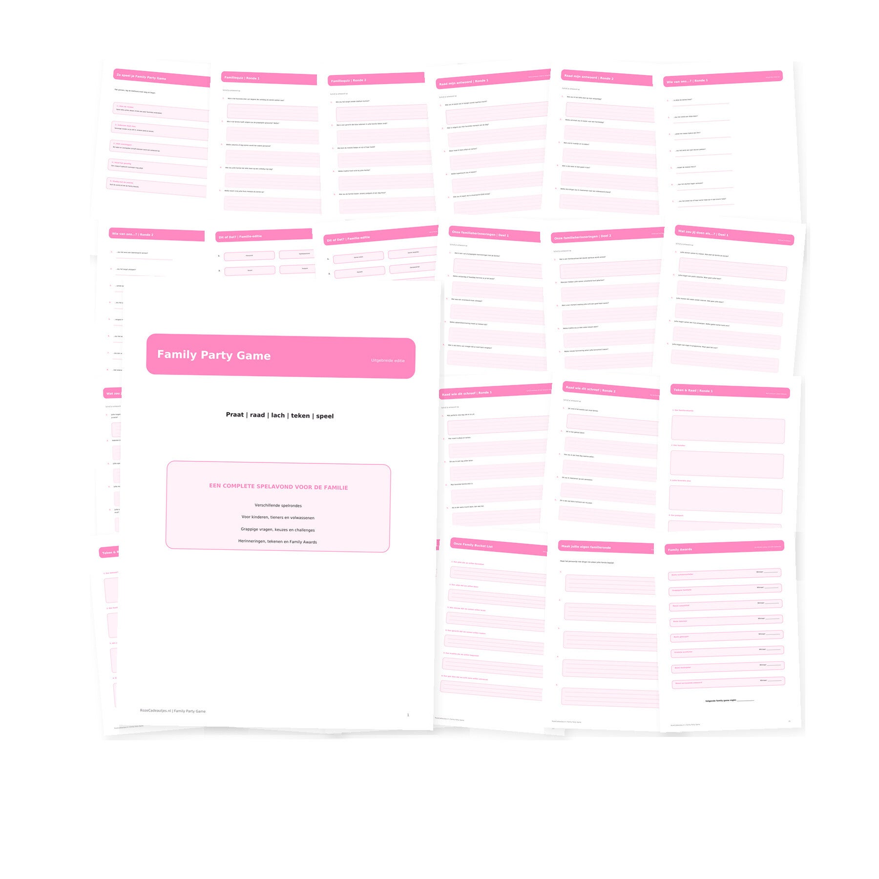 Family Party Game | Uitgebreid Printable Familiespel | 25 Pagina’s