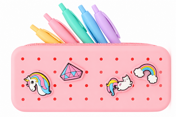Roze Unicorn Etui Set | 5 Pastel Pennen + 4 Pins