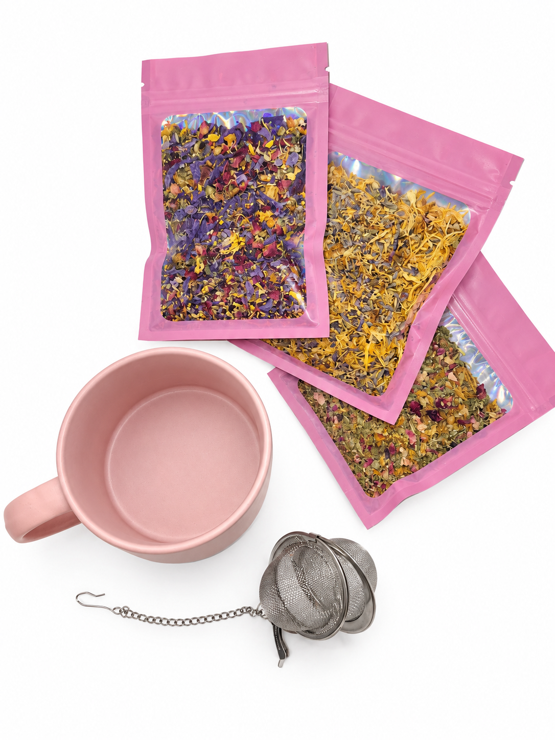 Roze Beterschap Theeset | Mok, Thee-ei & 3 Botanische Blends