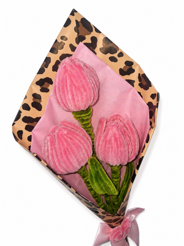 Handgemaakt chenille tulpenboeket 3 tulpen