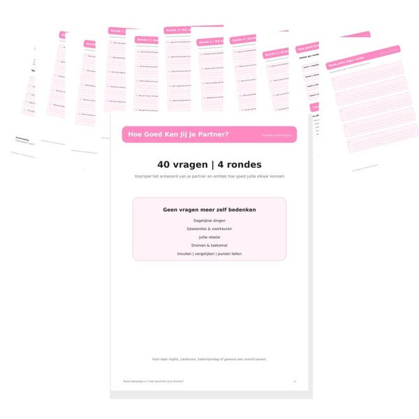 Hoe Goed Ken Jij Je Partner? | Printable Partnerquiz | 40 Vragen