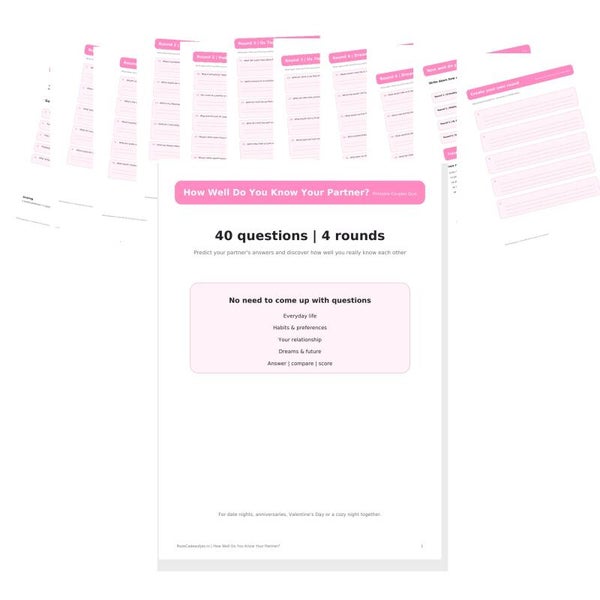 How Well Do You Know Your Partner? | Printable Couples Quiz | 40 Questions