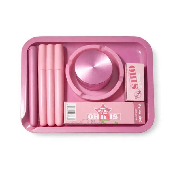 Roze Rolling Tray Set | Met 4-delige Grinder en een Glow in the Dark asbak  | Inclusief gratis cones
