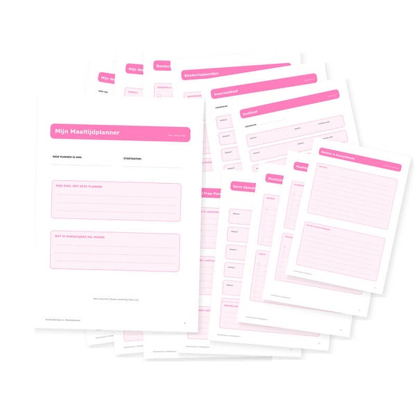 Roze Maaltijdplanner Printable | 15 Pagina’s | Weekmenu & Boodschappenlijst