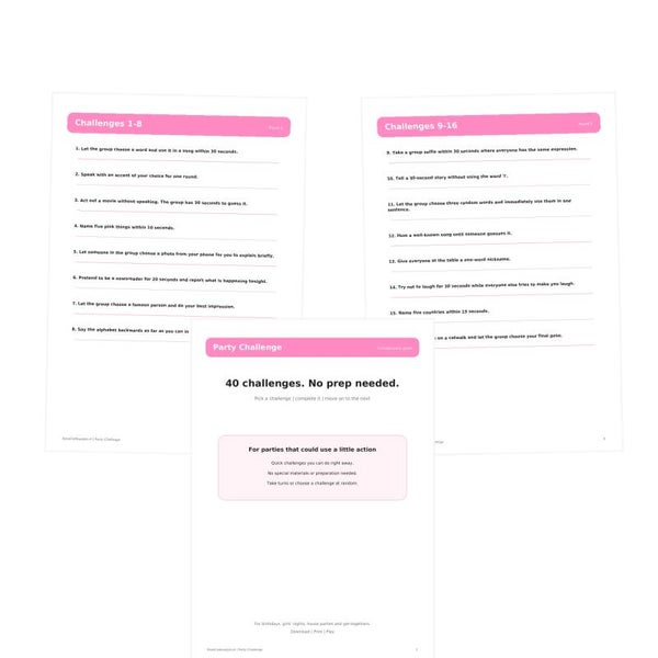 Party Challenge | Printable Party Game | 40 Challenges