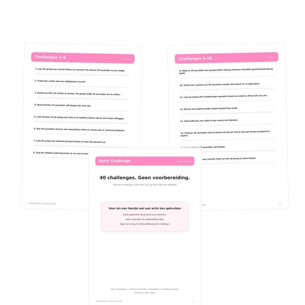 Party Challenge | Printable Partyspel | 40 Challenges
