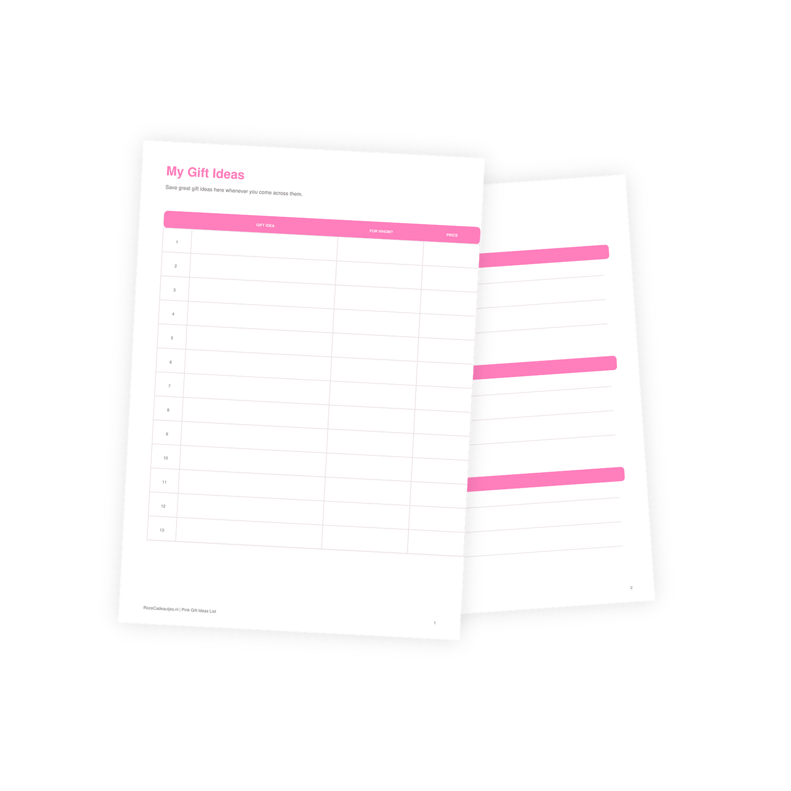 Pink Gift Ideas List PDF | Printable Gift List