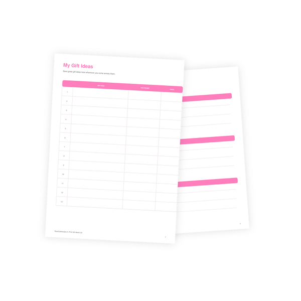 Pink Gift Ideas List PDF | Printable Gift List