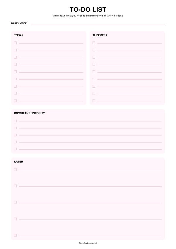 Pink To-Do List Printable | Task List & Checklist