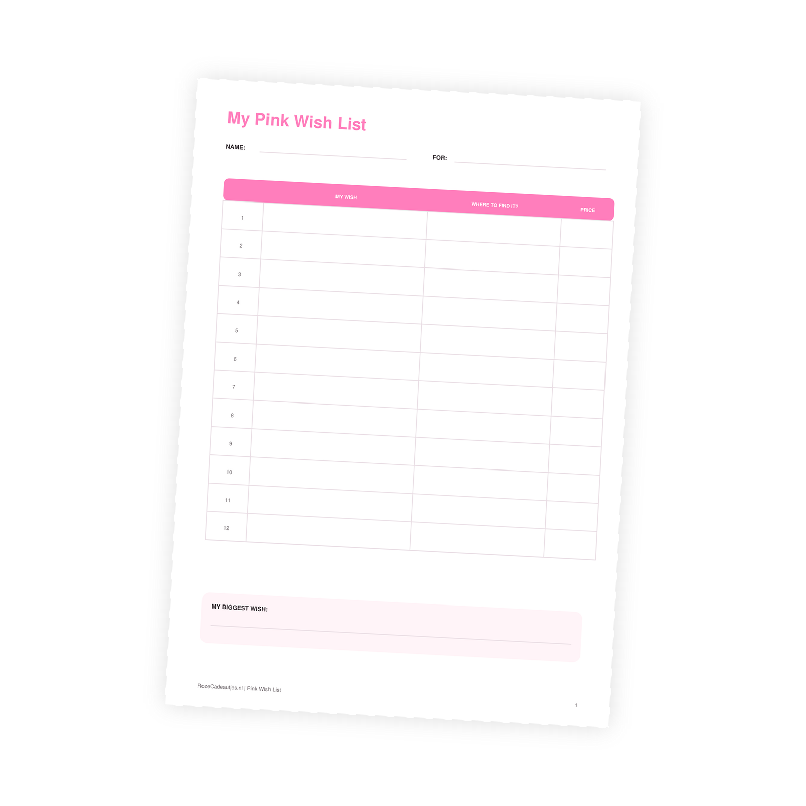 Pink Wish List PDF | Printable Wish List