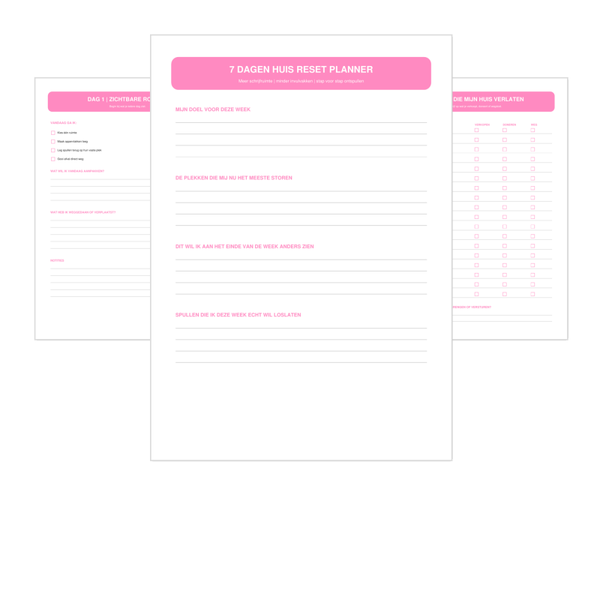 Roze 7 Dagen Huis Reset Planner | Ontspullen Printable