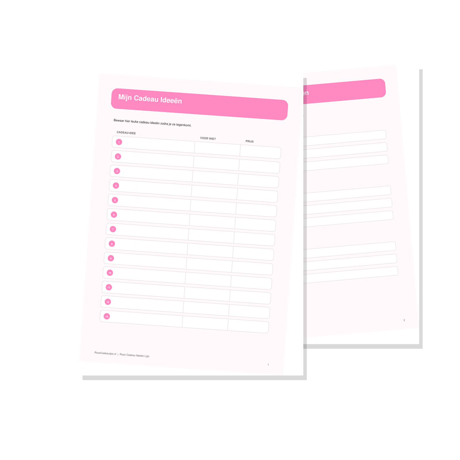 Roze Cadeau Ideeën Lijst PDF | Printbare Cadeaulijst