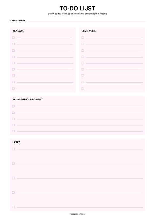 Roze To-Do Lijst Printable | Takenlijst & Checklist