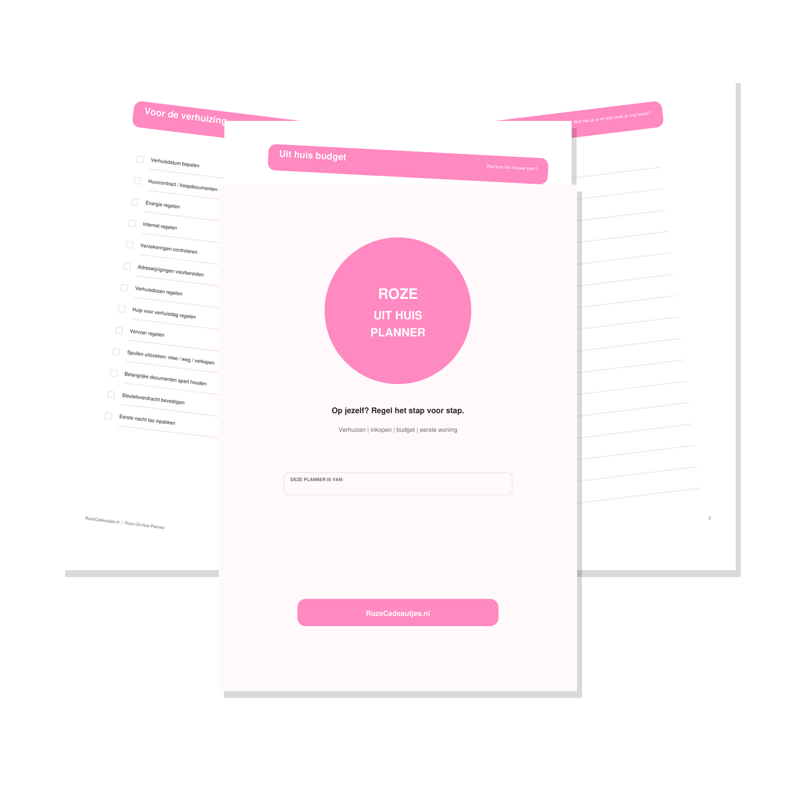 Roze Uit Huis Planner PDF | Op Jezelf Checklist