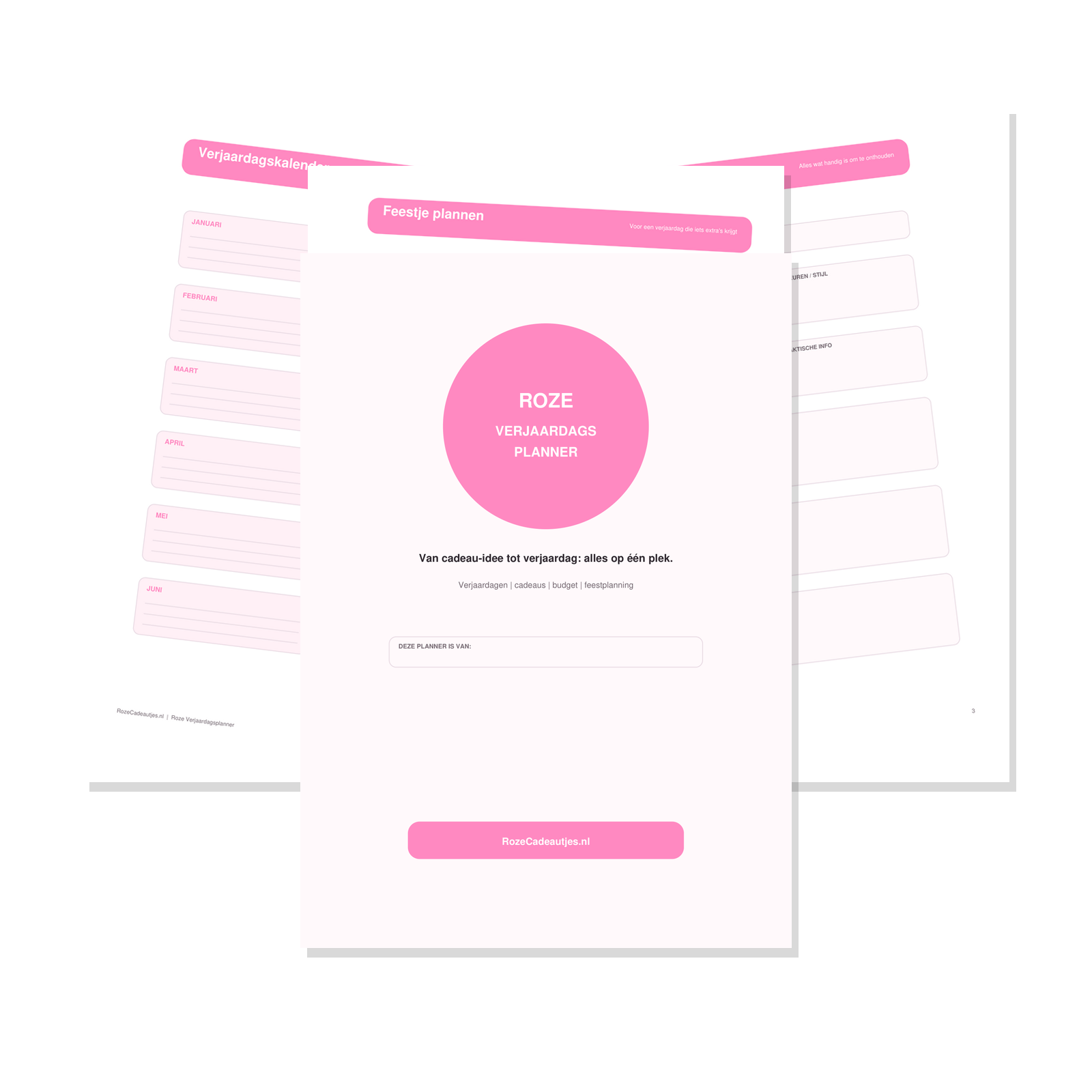 Roze Verjaardagsplanner PDF | Digitale & Printbare Planner