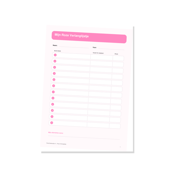 Roze Verlanglijstje PDF | Printbaar Wensenlijstje