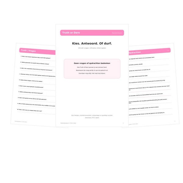 Truth or Dare | Waarheid of Durven | Printable Partyspel