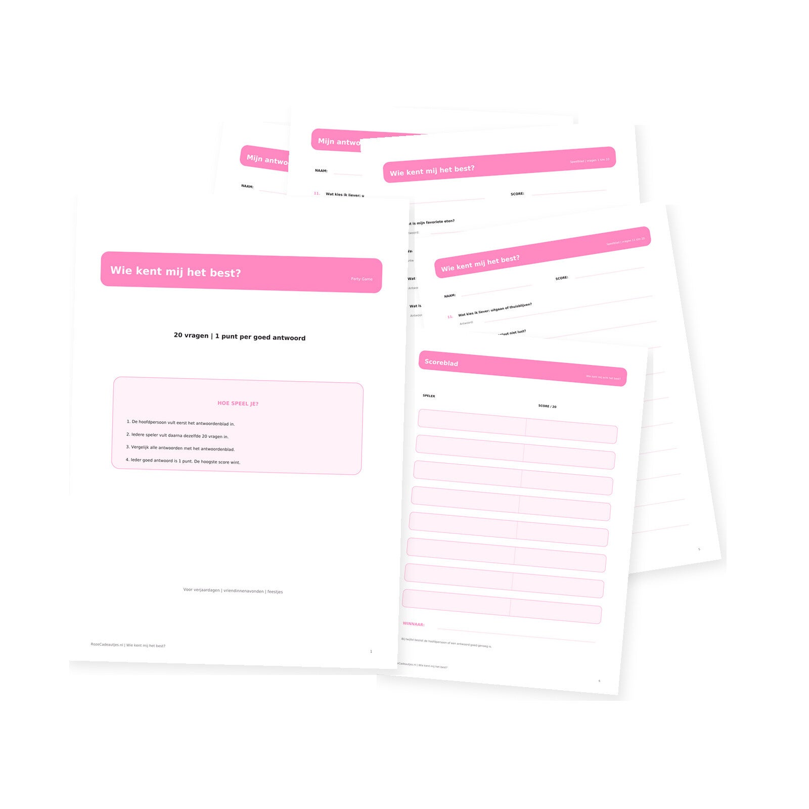 Wie Kent Mij Het Best? | Printable Party Spel | 20 Vragen
