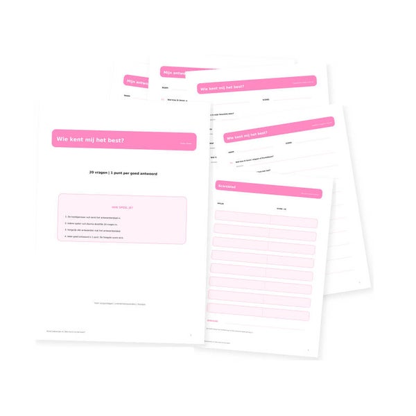 Wie Kent Mij Het Best? | Printable Party Spel | 20 Vragen