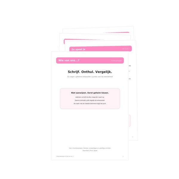 Wie van ons...? | Printable Groepsspel | 32 Vragen