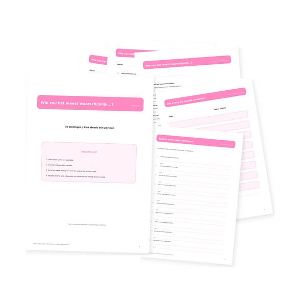 Wie Zou Het Meest Waarschijnlijk...? | Printable Party Spel | 30 Stellingen
