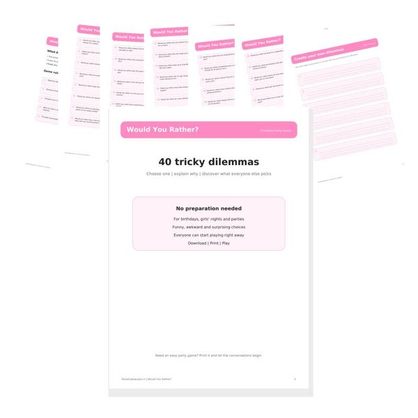 Would You Rather? | Printable Party Game | 40 Dilemmas