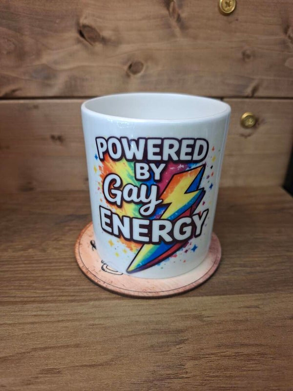 Powered by gay energy mug