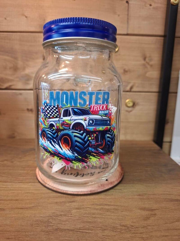 Monster truck mason jar