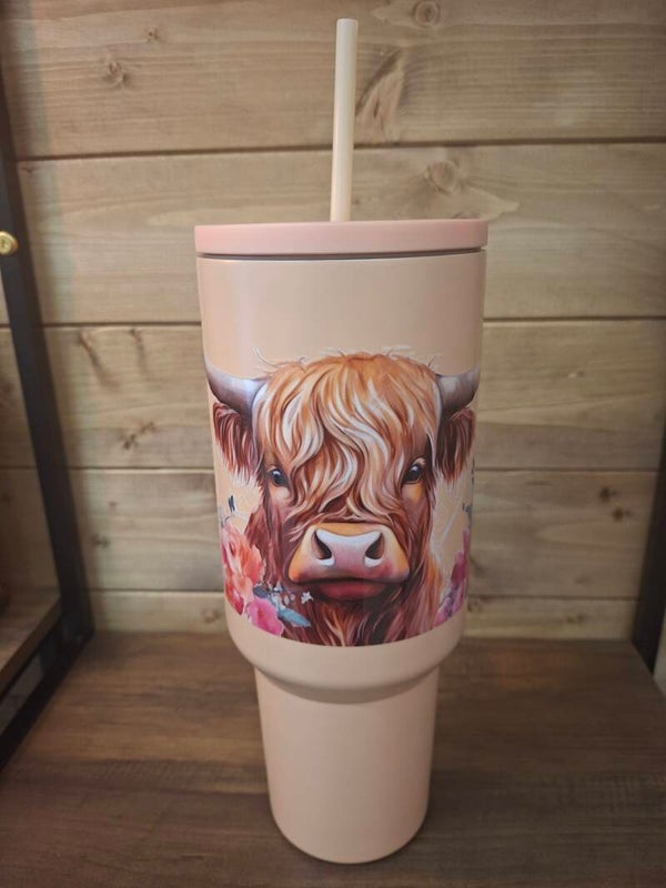 Highland cow 40oz metal flask