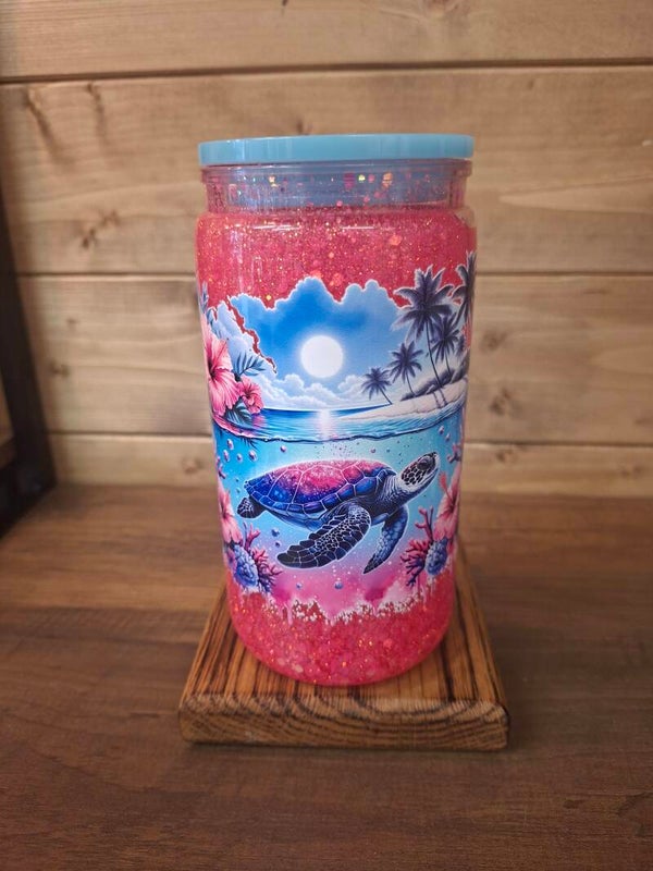 Sea turtle glitter tumbler