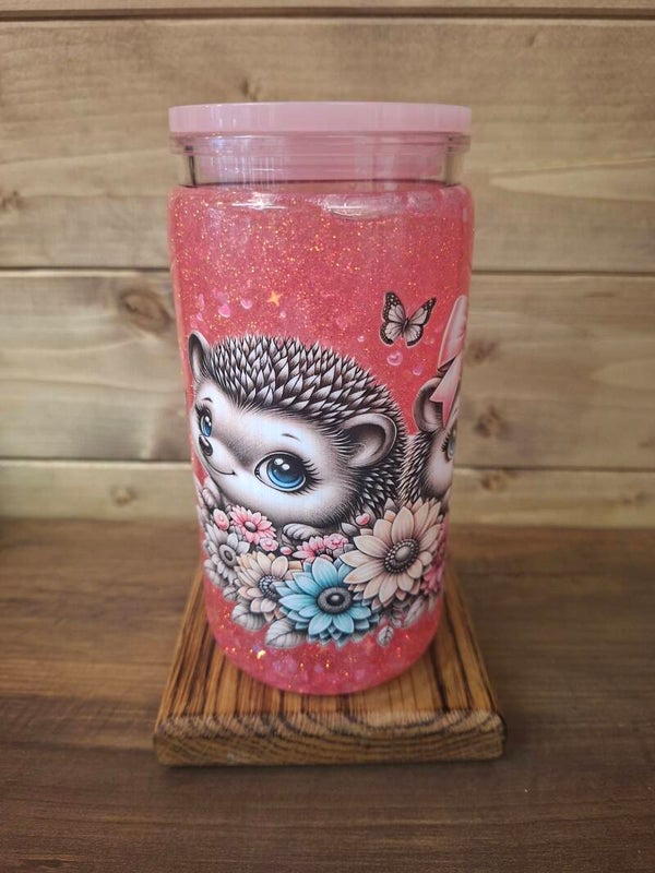Hedgehog glitter tumbler