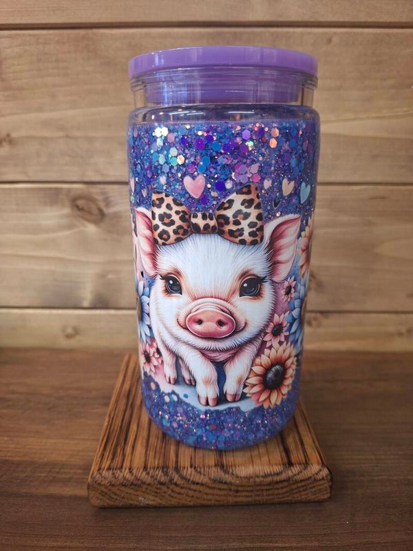 Pig glitter tumbler